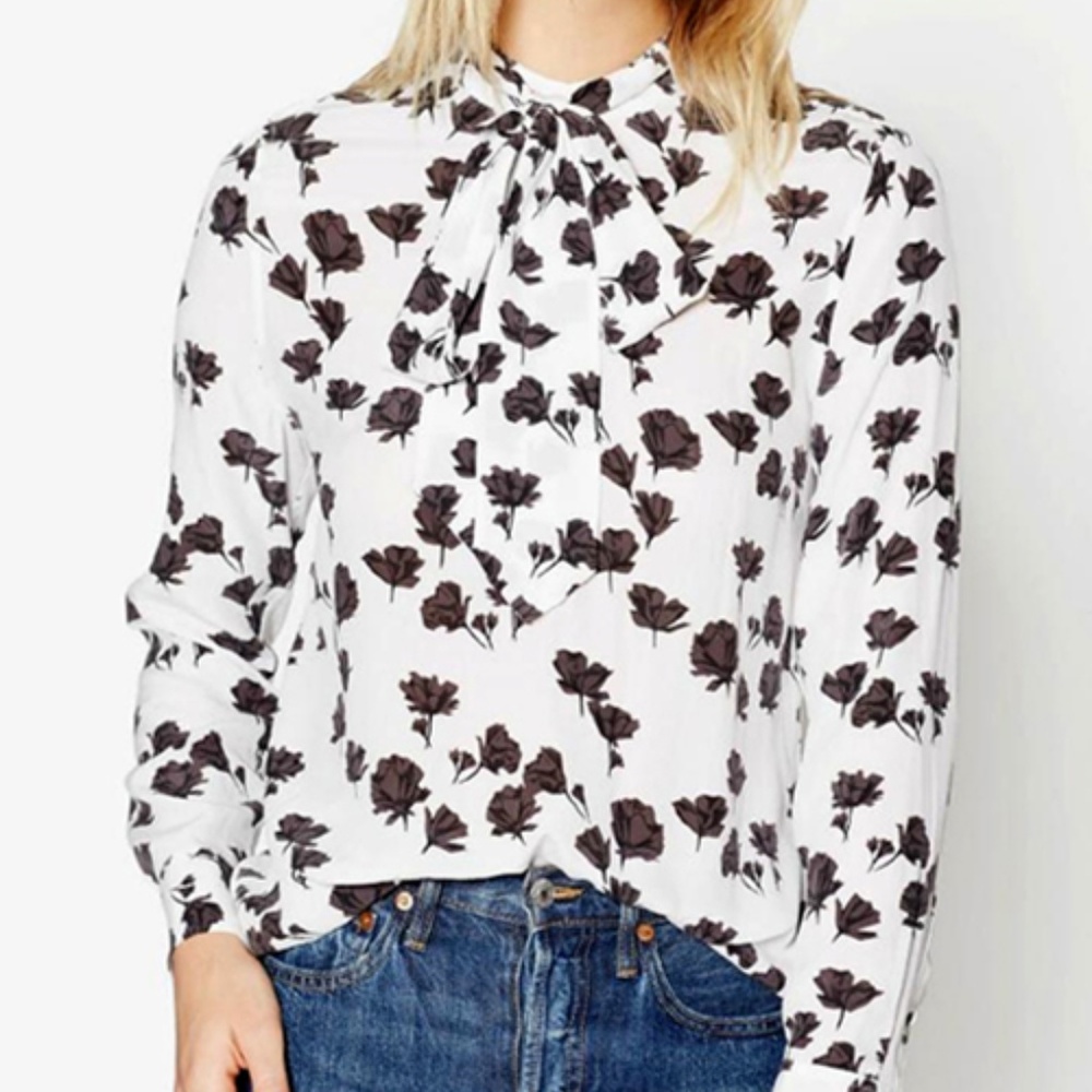 NWT $278 Equipment Carleen Floral Tie Neck Silk Blouse XS